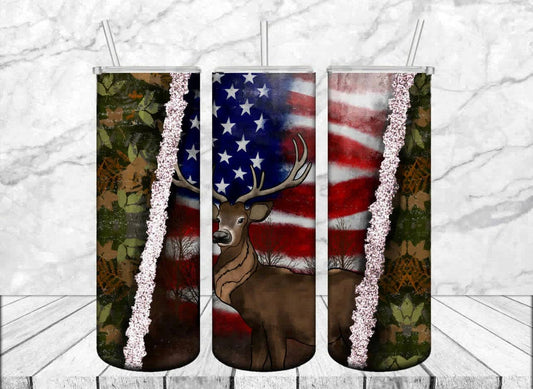 American Flag Deer Camo Tumbler 20 oz